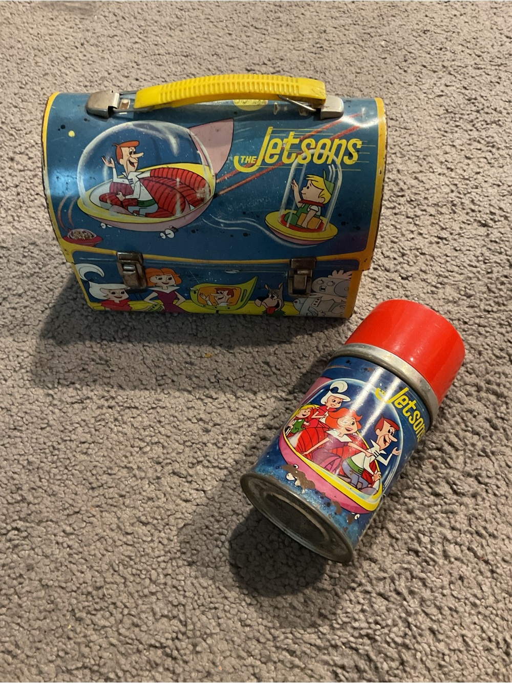 True Vintage Alladin The Jetsons Dome Metal Lunchbox & Thermos 1963 Blue Toy